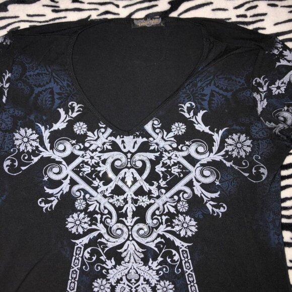 Y2K witchy floral quartersleeve top with rhinestones - Picture 5 of 5